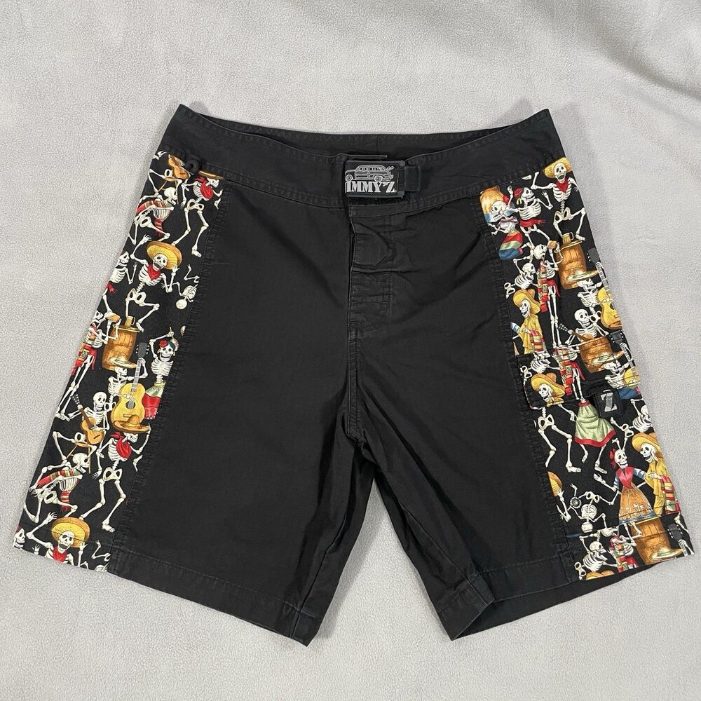 Jimmy Z Board Shorts Mens Size 32 Skate Surf Cotton Skeletons Skulls Black
